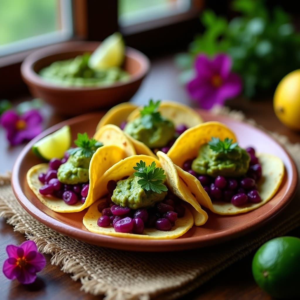 Tacos de Flor de Jamaica con Guacamole de Aguacate Negro: Receta Mexicana Vegana