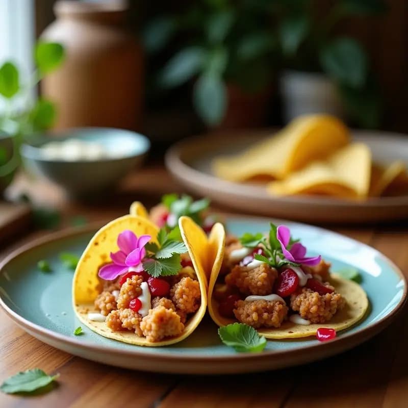 Tacos de Flor de Jamaica Marinarada con Jackfruit y Aderezo de Yogur de Coco: Receta Vegana en Thermomix