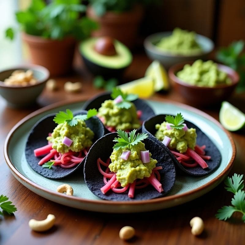 Tacos de Flor de Jamaica y Queso de Anacardos: Receta Vegana con Salsa de Guacamole