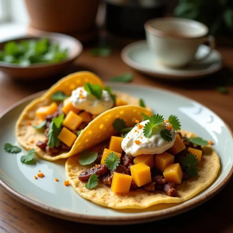 Tacos de Flores de Calabacín Rellenos de Queso de Macadamia y Caviar de Remolacha: Receta Vegana Gourmet en 20 Minutos