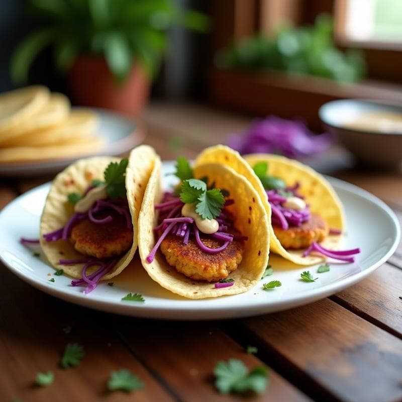 Tacos de Garbanzos y Col Morada: Receta Vegana Crujiente en Airfryer con Salsa de Tahini