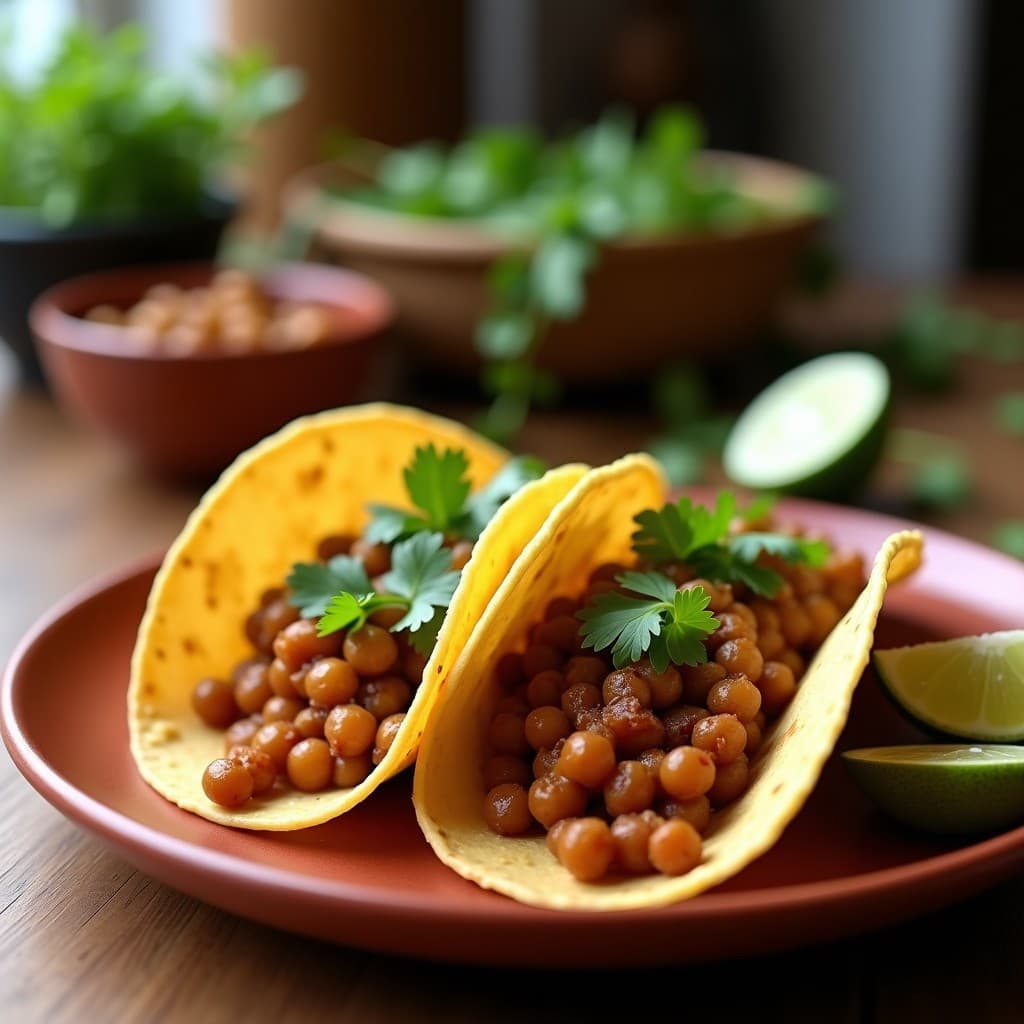 Tacos de Garbanzos con Salsa de Mole Poblano: Receta Mexicana Vegana en Airfryer