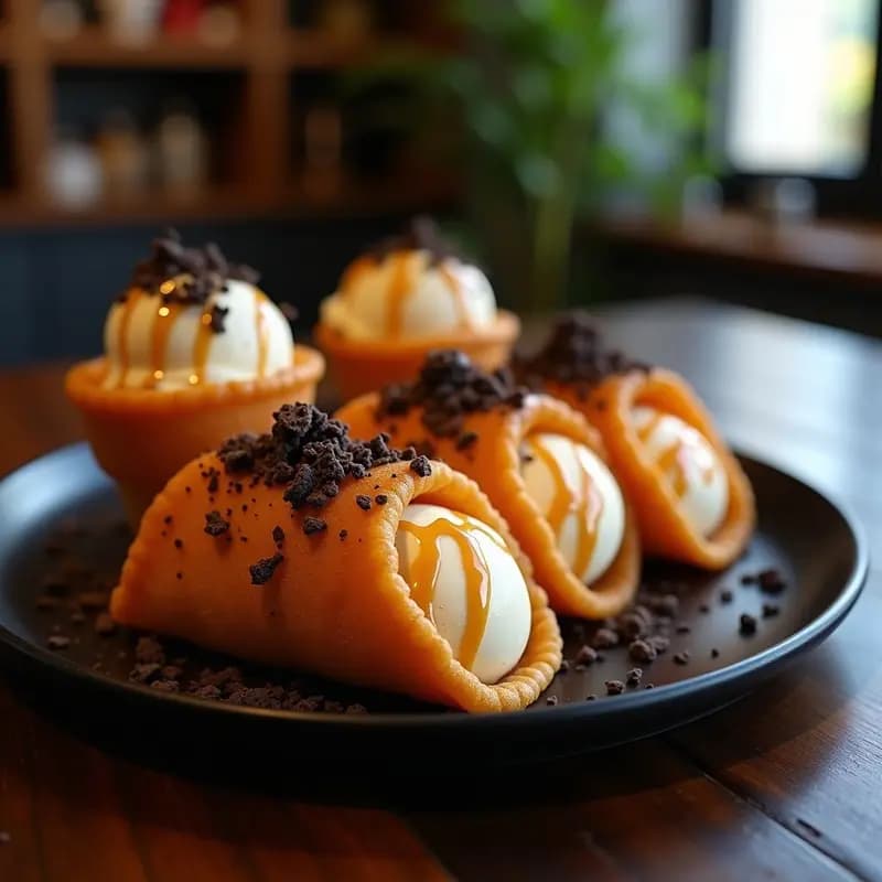 Tacos de Helado con Cone de Galleta Oreo y Salsa de Caramelo: Postre Innovador y Fotogénico