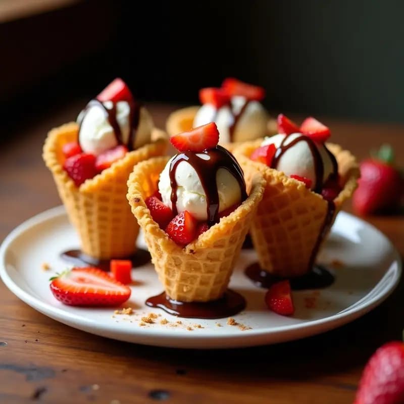 Tacos de Helado con Cucurucho Dorado, Fresas y Sirope de Chocolate: Postre que Desafía lo Convencional