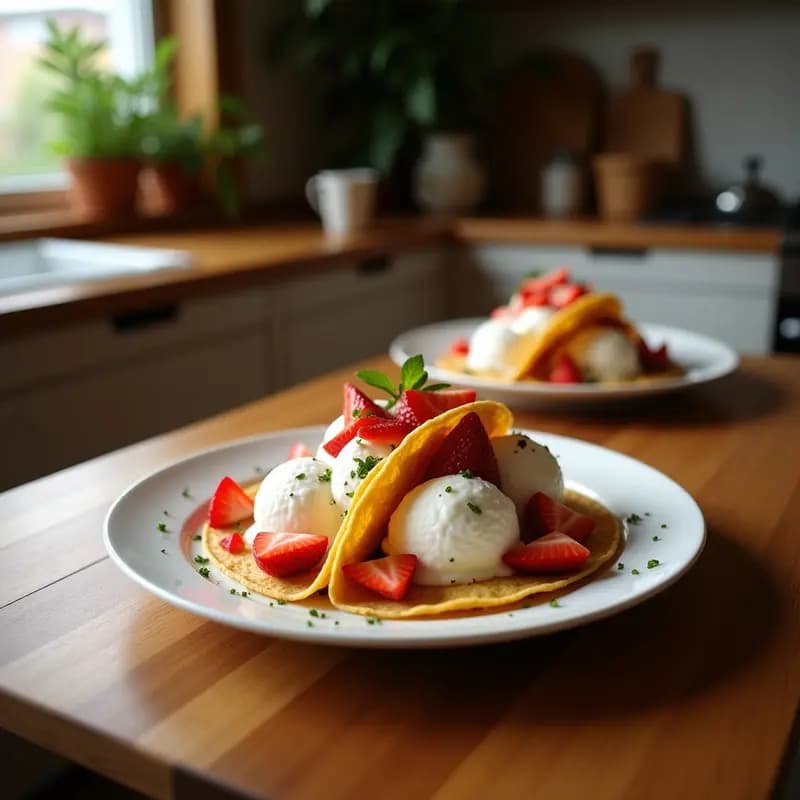 Tacos de Helado con Relleno de Fresas y Crema Batida: Postre México-Dulce