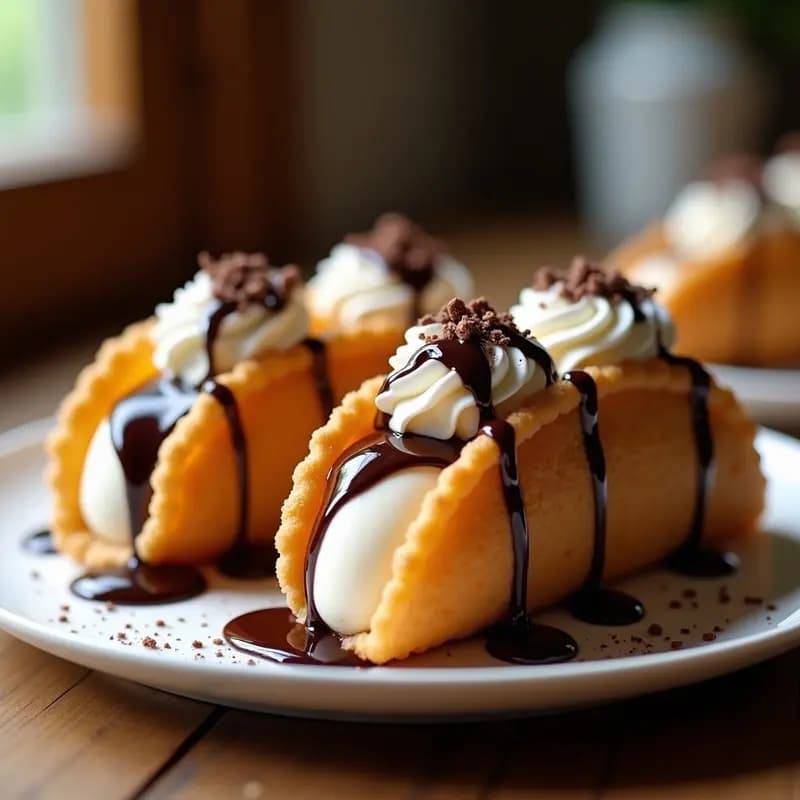 Tacos de Helado Frito con Toppings de Galleta y Sirope de Chocolate: El Postre que Parece un Sueño