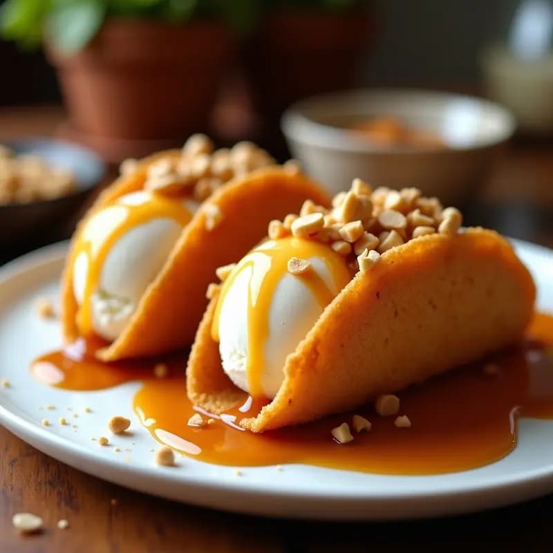 Tacos de Helado Frito con Salsa de Caramelo Salado: Postre Mexicano que Sorprende