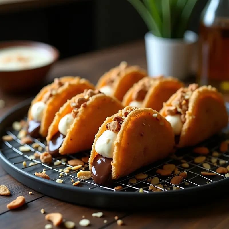 Tacos de Helado Frito: Rellenos de Turrón y Bañados en Chocolate con Virutas de Almendra
