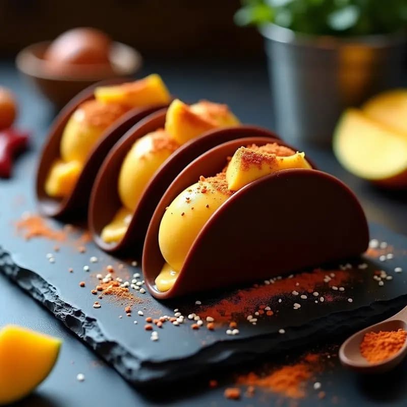 Tacos de Helado de Mango y Chile: Postre Mexicano en Cáscara de Chocolate