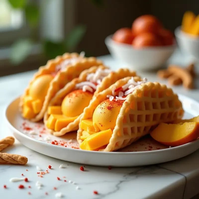 Tacos de Helado de Mango y Chili en Cono de Gofre: Receta Mexicana Crujiente para el Verano