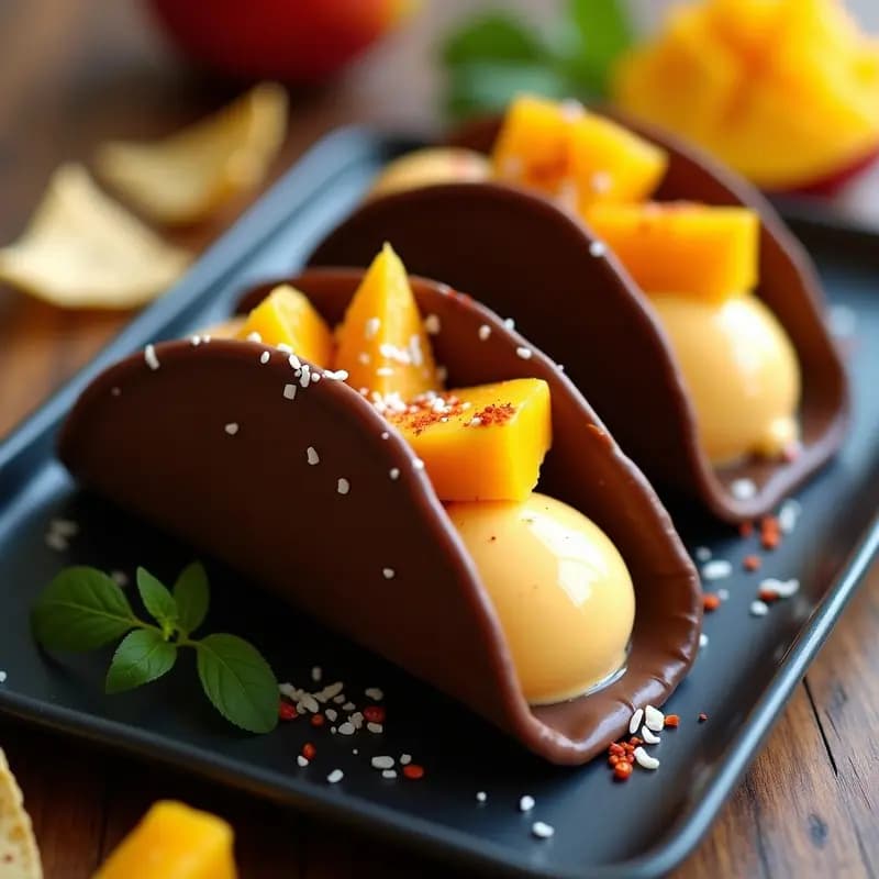 Tacos de Helado de Mango con Cáscara de Chocolate: Receta Mexicana Fría en Airfryer