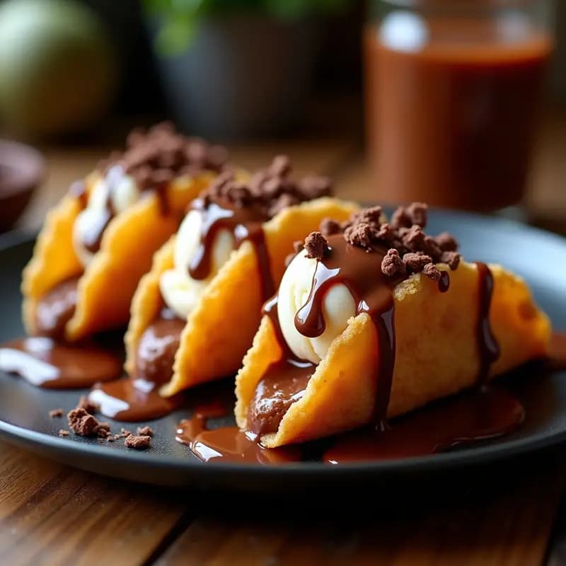 Tacos de Helado de Mantis de Camarón con Salsa de Chocolate Caliente: Postre Mexicano Innovador