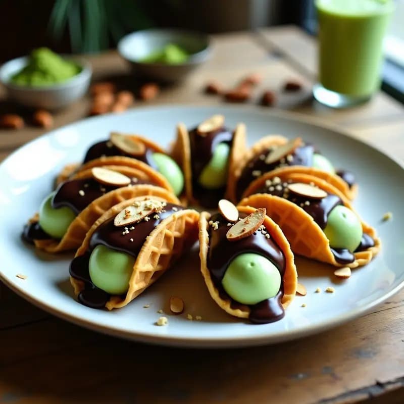 Tacos de Helado de Matcha con Cobertura de Chocolate Negro: Receta Keto Sin Azúcar