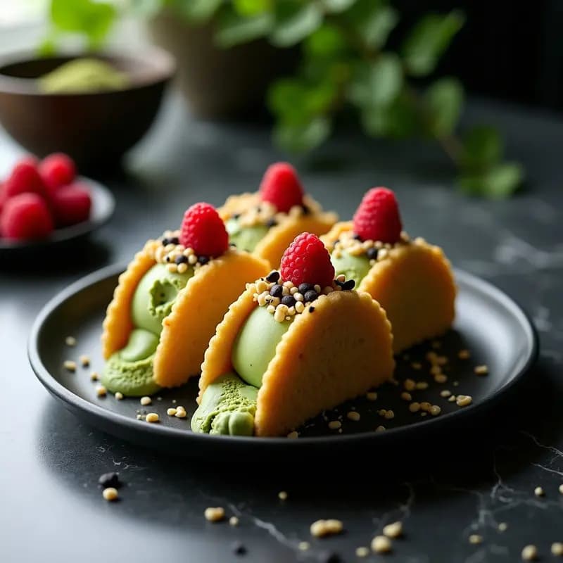 Tacos de Helado de Matcha con Galletas de Arroz Inflado: Postre Crunchy y Estético