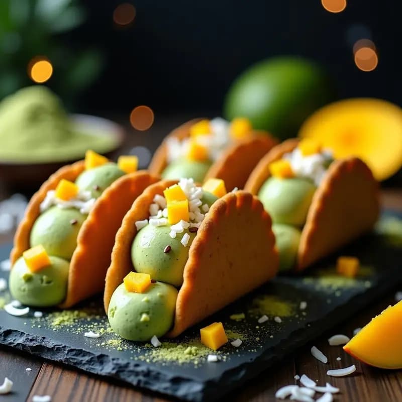 Tacos de Helado de Matcha y Mango: Cono Crujiente con Toque Verde