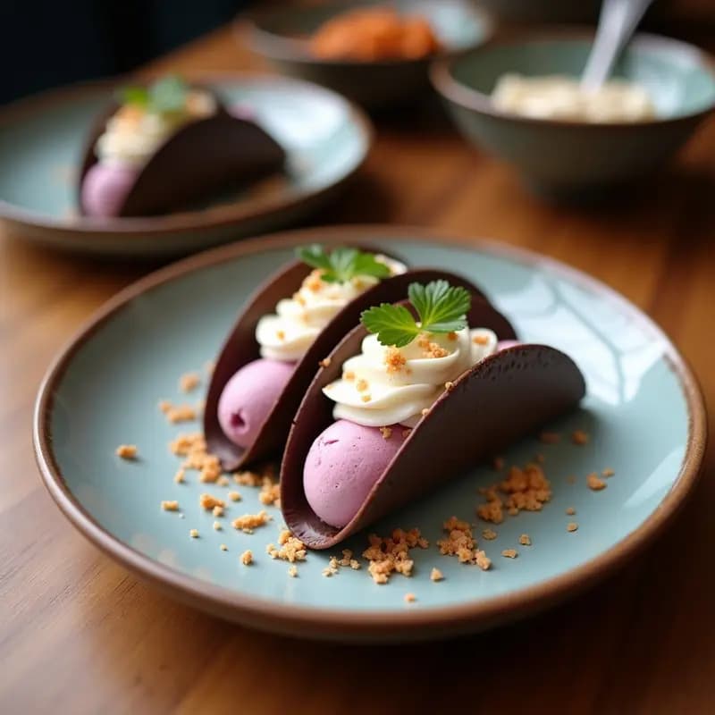 Tacos de Helado de Ube y Coco: Postre Filipino Veganizado en Cáscara de Chocolate