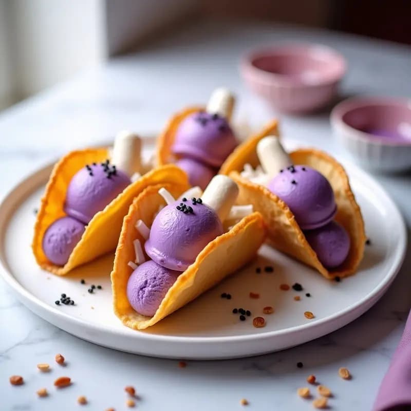 Tacos de Helado de Ube y Mochi: Postre Filipino Viral con Toque Morado y Crujiente