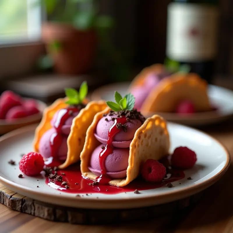Tacos de Helado de Vino Tinto: Postre Italiano para Adultos Sin Horno