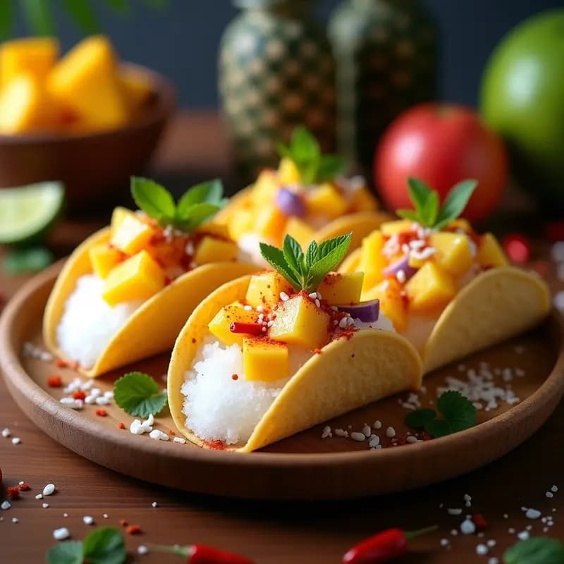 Tacos de Hielo con Frutas Tropicales y Chile en Polvo: Postre Helado que Quema