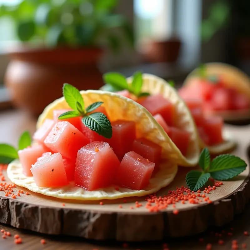 Tacos de Hielo de Sandía y menta con Topping de Tajín: Postre Mexicano Refrescante y Viral