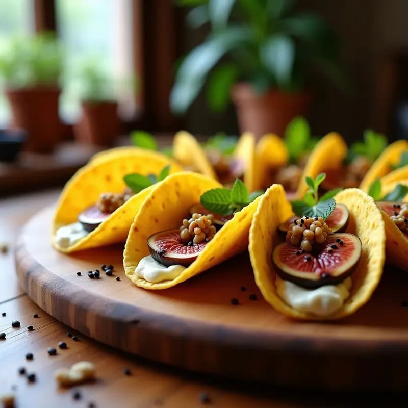 Tacos de Higo y Queso de Cabra con Reducción de Miel y Nueces: Entrante Dulce-Salado Innovador