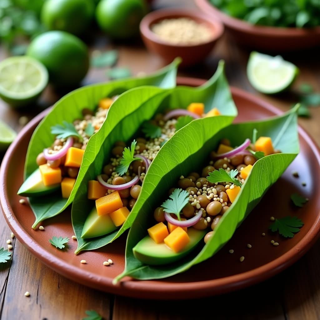 Tacos de Hoja de Lechuza Rellenos de Frijoles Mungo y Mango: Receta Vegana Sin Cocción