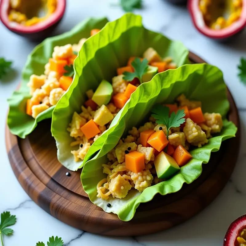Tacos de Hoja de Lechuga con Ceviche de Jackfruit y Salsa de Maracuyá: Receta Vegana y Sin Gluten