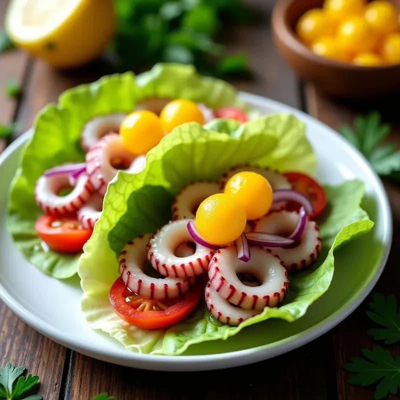 Tacos de Hoja de Lechuga con Relleno de Pulpo al Ajillo y Airbag de Limón: Receta Baja en Carbohidratos