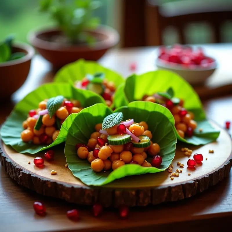 Tacos de Hoja de Lechuza con Relleno de Garbanzos y Vinagreta de Granada: Receta Griega Vegana
