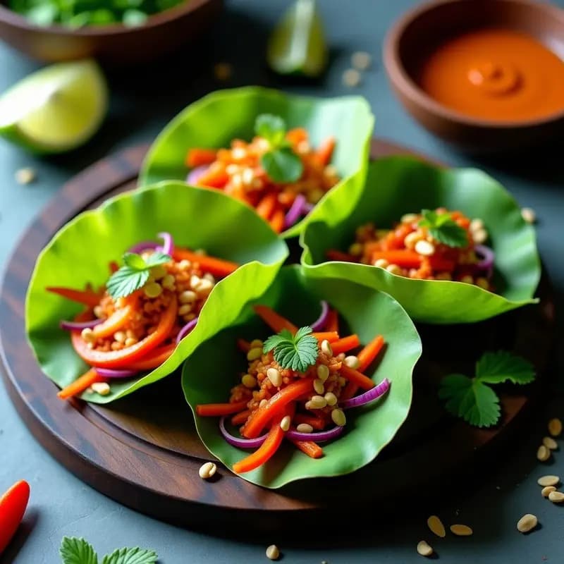 Tacos de Hoja de Loto con Relleno de Jackfruit y Salsa de Tamarindo: Receta Vietnamita Crudivegana