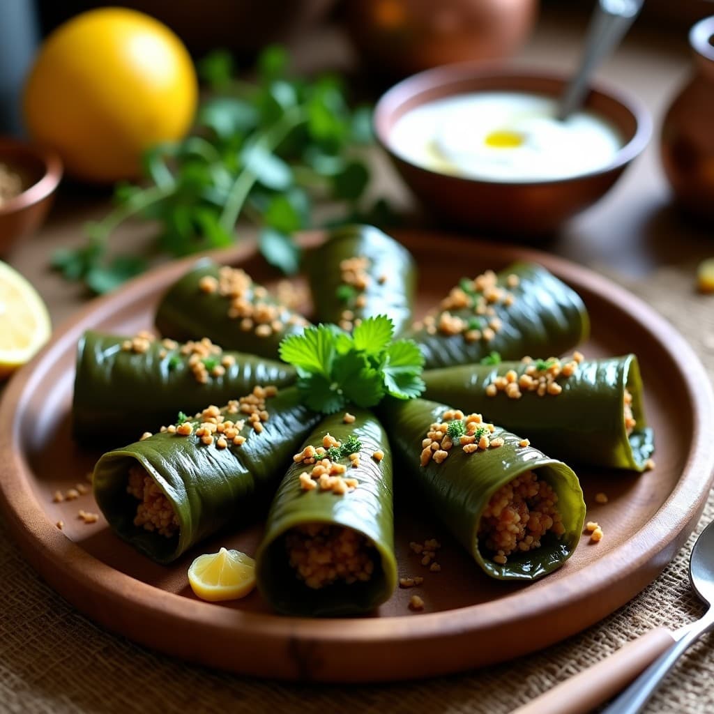 Tacos de Hoja de Parra Rellenos de Arroz Silvestre y Berenjenas Ahumadas: Receta Persa Vegana