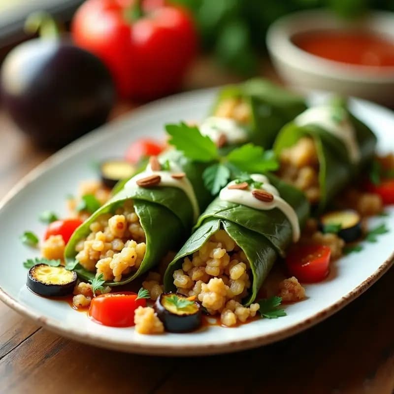 Tacos de Hoja de Parra con Relleno de Cuscús y Verduras Asadas: Receta Árabe Sin Gluten
