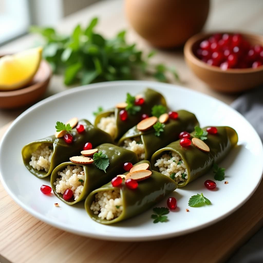 Tacos de Hoja de Parra con Relleno de Arroz Basmati y Hierbas Frescas: Receta Iraní Vegana y Sin Gluten