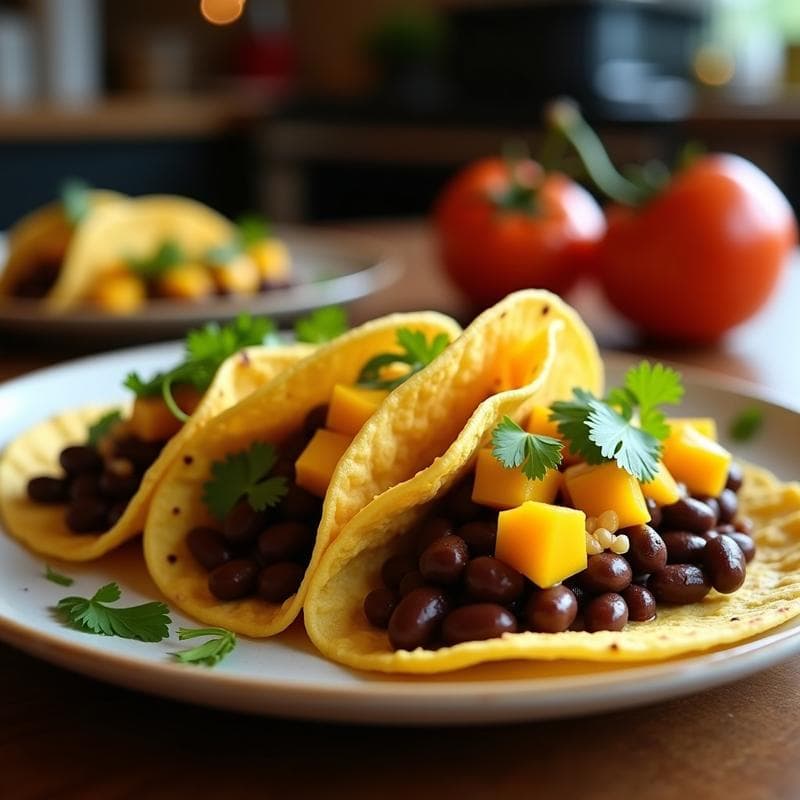 Tacos de Hoja de Plátano con Relleno de Frijoles Negros y Mango: Receta Centroamericana Sin Cocción