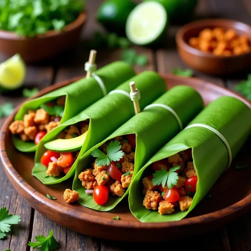 Tacos de Hoja de Plátano Rellenos de Tempeh Ahumado: Receta Vegana de El Salvador