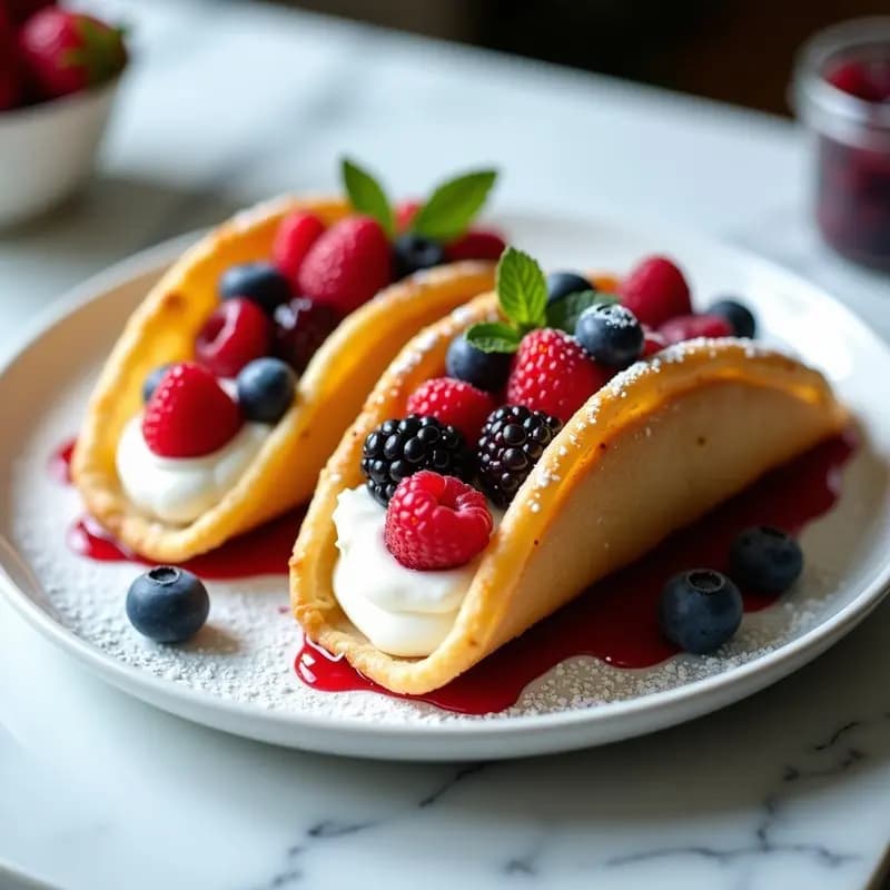 Tacos de Hojaldre Dulce con Crema pastelera y Frutos del Bosque: Postre Francés Express