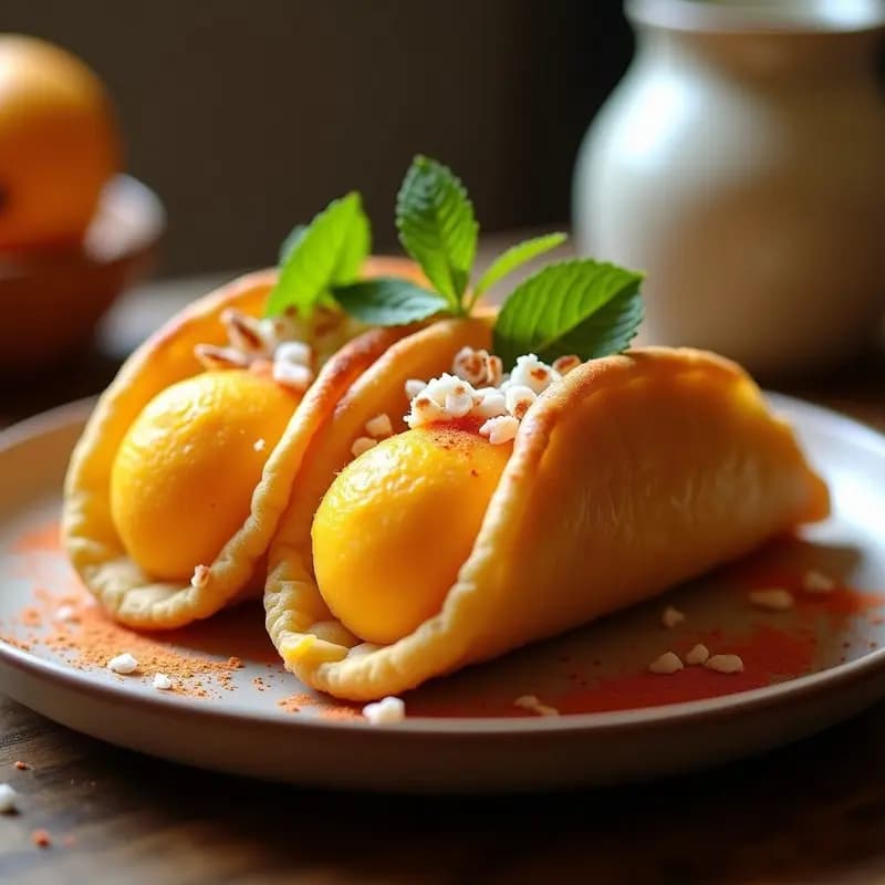 Tacos de Hojaldre con Helado de Mango y Chili: Postre Mexicano Crujiente