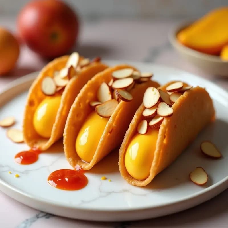 Tacos de Hojaldre con Helado de Mango y Salsa Picante de Chile: Postre Salado-Dulce Explosivo