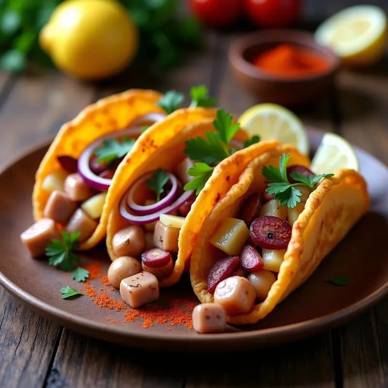 Tacos de Hojaldre de Maíz con Pulpo a la Gallega: Receta Fusión en Airfryer
