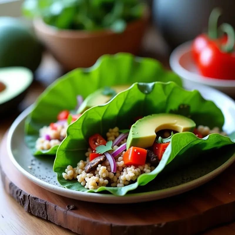 Tacos de Hojas de Col Rizada con Relleno de Quinoa y Champiñones Portobello: Receta Crudivegana