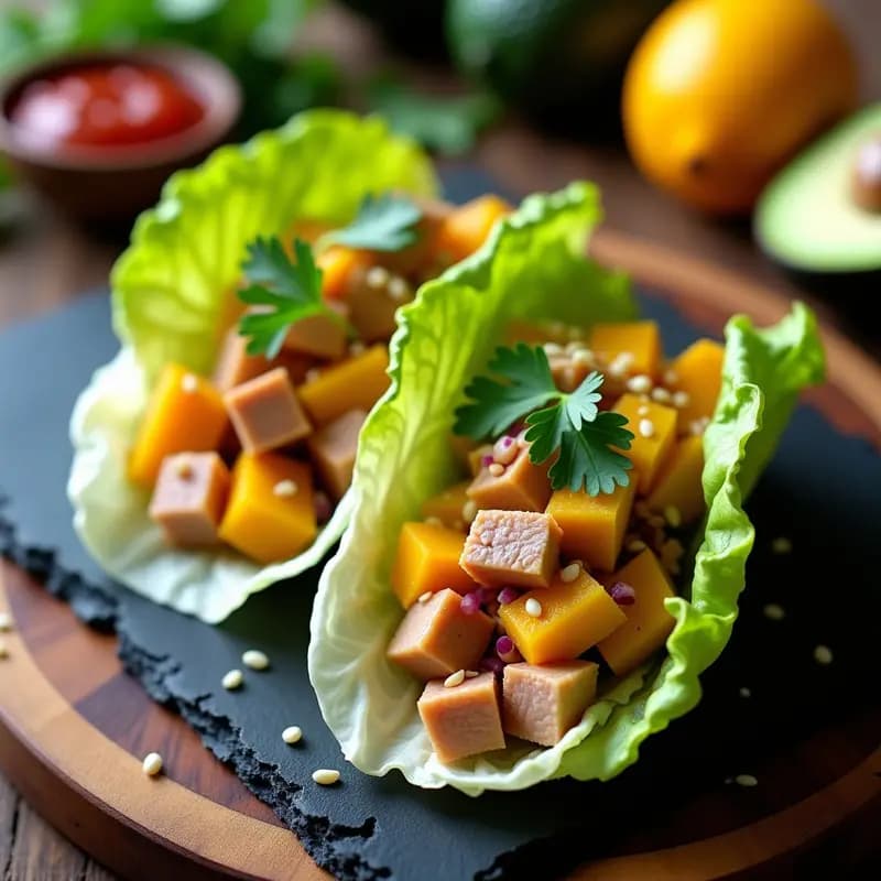 Tacos de Hojas de Lechuga con Relleno de Atún y Mango: Receta Mexicana Fresca y Sin Carbohidratos