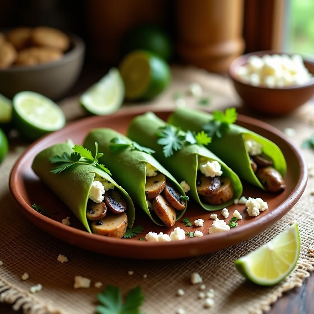 Tacos de Hojas de Lechuza Rellenos de Hongos y Queso de Cabra: Receta Mexicana Low Carb