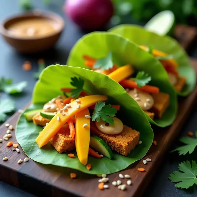 Tacos de Hojas de Loto con Relleno de Tofu Ahumado y Mango: Receta Vegana y Crudivegana