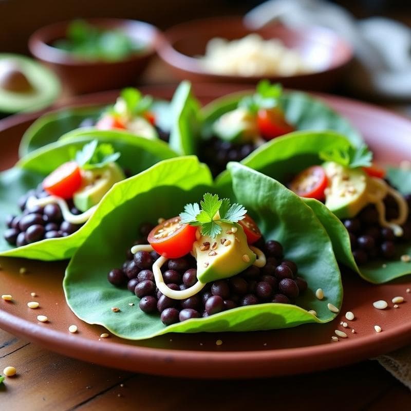 Tacos de Hojas de Nopal con Frijoles Negros y Queso Vegano: Receta Mexicana Crudivegana