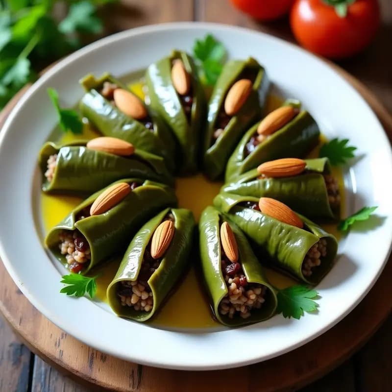Tacos de Hojas de Parra con Relleno de Arroz Salvaje y Champiñones: Receta Armenio-Vegana