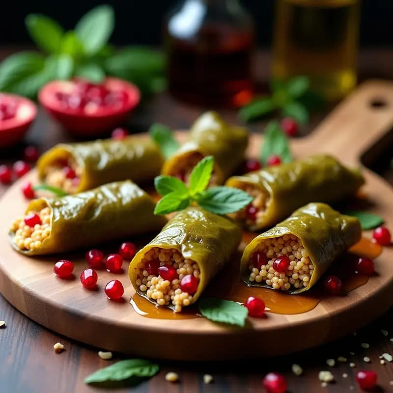 Tacos de Hojas de Parra Rellenos de Quinoa y Granada: Receta Armena Vegana y Crujiente