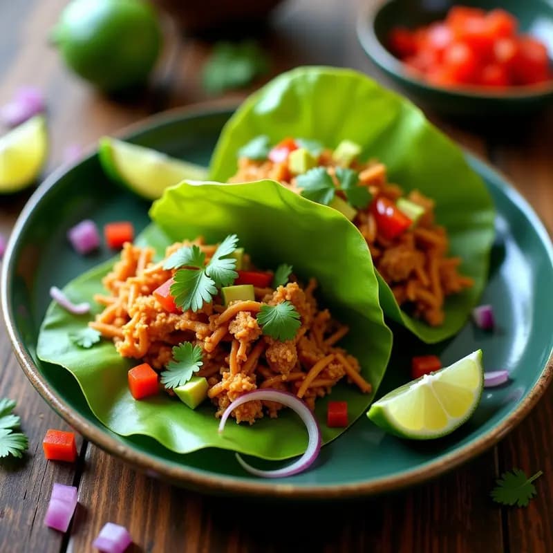 Tacos de Hojas de Platano con Jackfruit Desmenuzado: Receta Mexicana 100% Vegana y Sin Harina