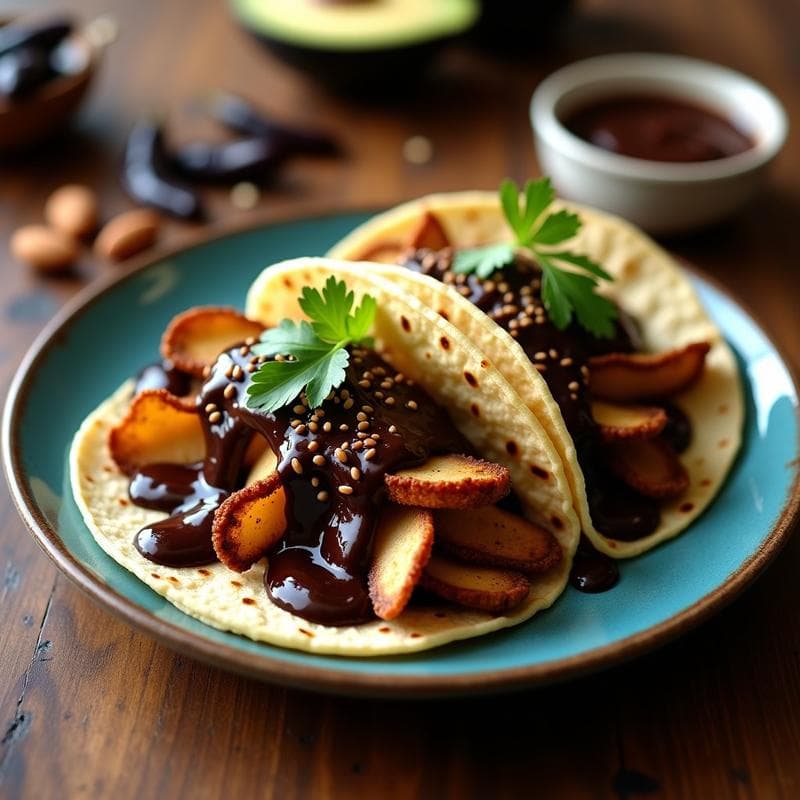 Tacos de Hongo König con Salsa de Mole Oaxaqueño: Receta Vegana Gourmet en Airfryer