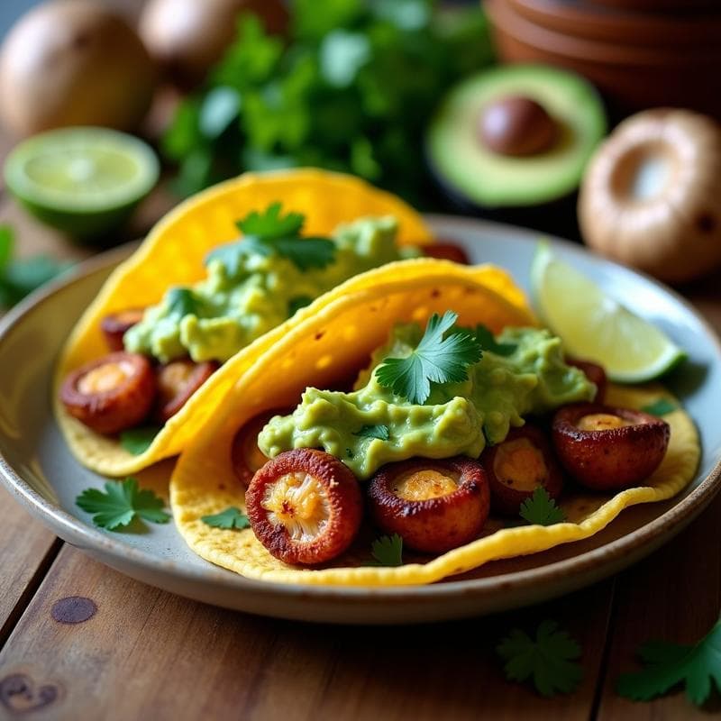 Tacos de Hongo Ostra con Guacamole de Cilantro y Lima: Receta Vegana Mexicana en Airfryer