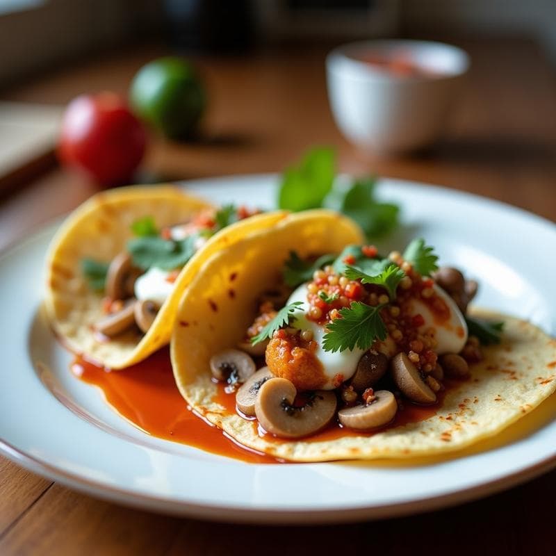 Tacos de Hongo Reishi y Leche de Coco con Salsa de Chipotle: Receta Medicinal en Airfryer
